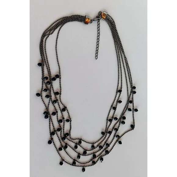 Premier Designs Layered Gunmetal Black Bead Necklace 14-18 in - Picture 10 of 10